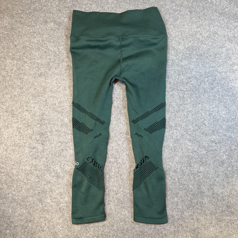 Alo Yoga Leggings Pants Womens Small Green Seamless Capri Mesh Cutout Yoga - Picture 5 of 7